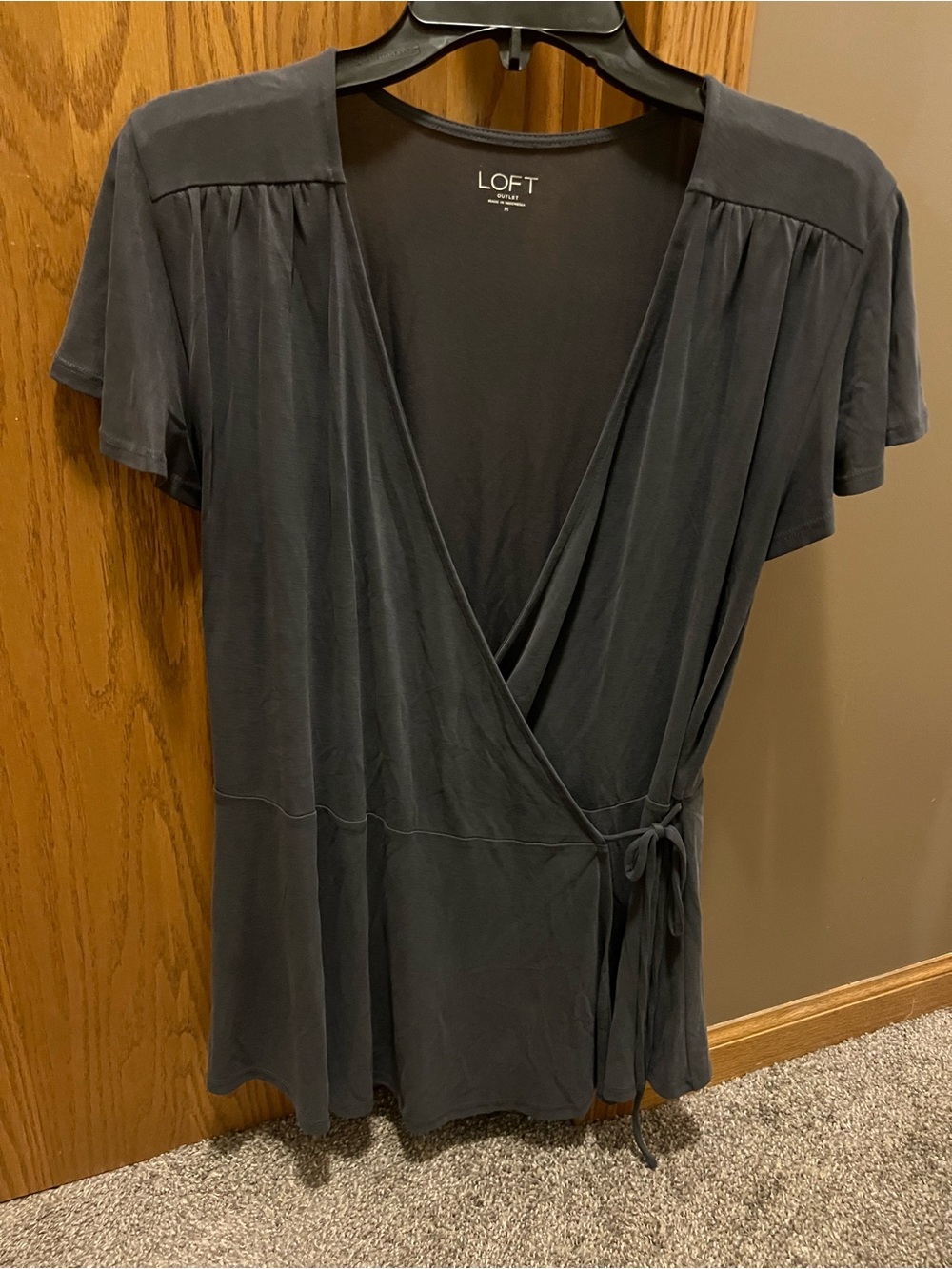 LOFT Grey Wrap Short Sleeve Surplice Tunic